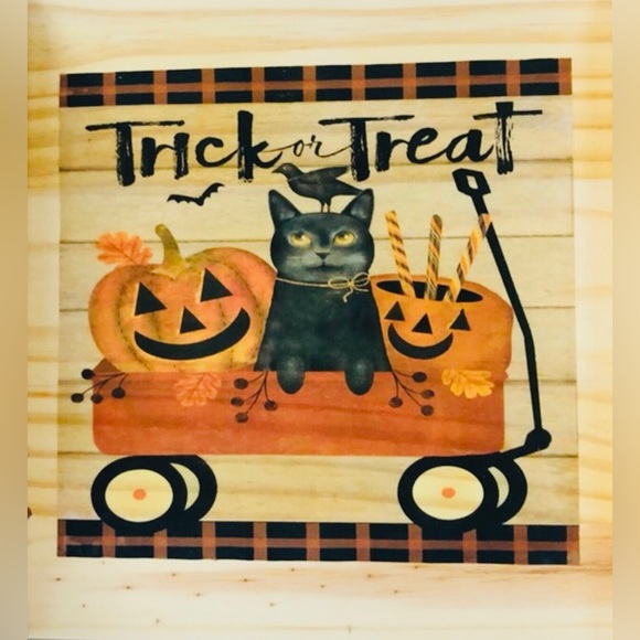 Halloween Decorative Halloween Serving Tray w Adorable Witch Tag & Orange… - Picture 1 of 6